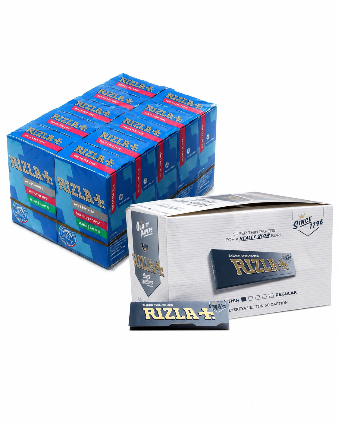 Cartine Rizla Argento Corte Box 100 Libretti + 10 Scatole Filtri Rizla 6mm Slim (1500)