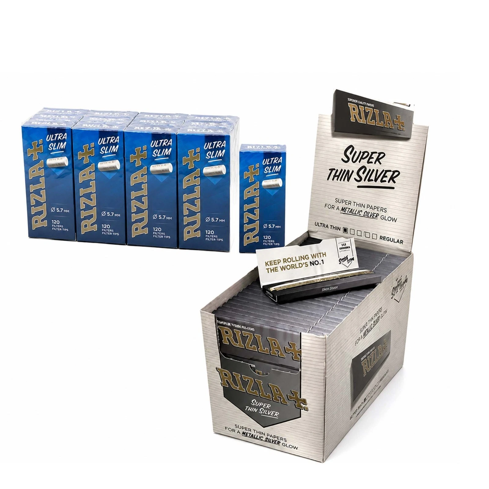 Cartine Rizla Argento Corte 100 Libretti con Filtri Ultra Slim 5,7mm – 20 Confezioni Originali