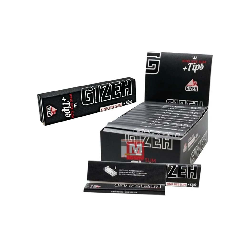 Gizeh Noir King Size Slim Feuilles + Filtres boîte présentoir de 26 carnets avec fermeture magnétique