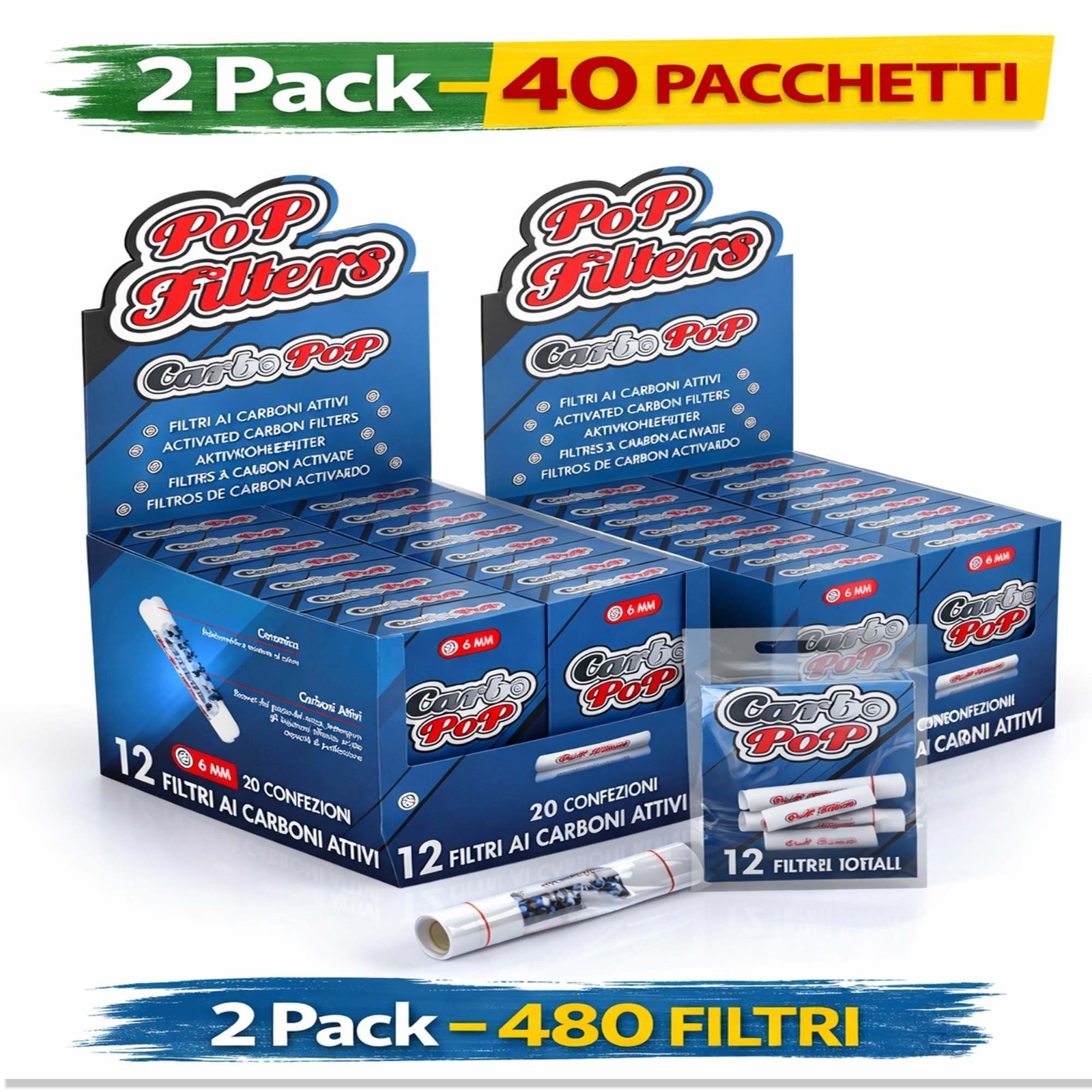 Filtri Pop Filtri Carbo Pop 6mm Carboni Attivi 40pz x12 Slim 480 Filtri
