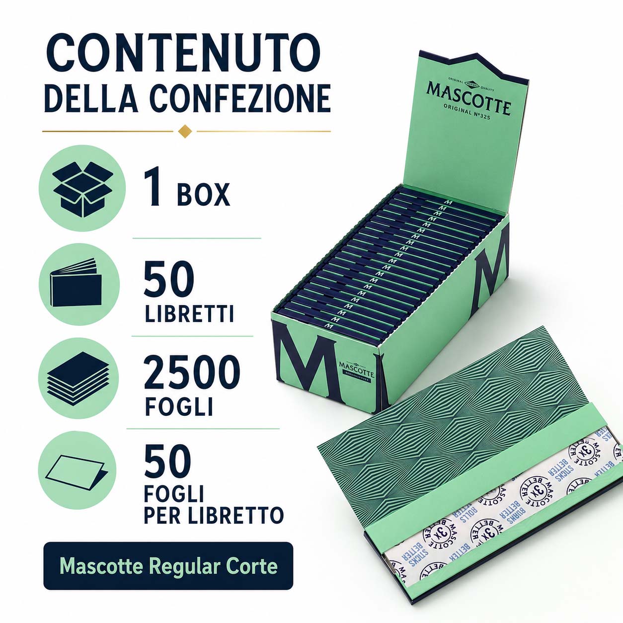Mascotte Cartine Corte Regular 50 Libretti 2500 Fogli Originali