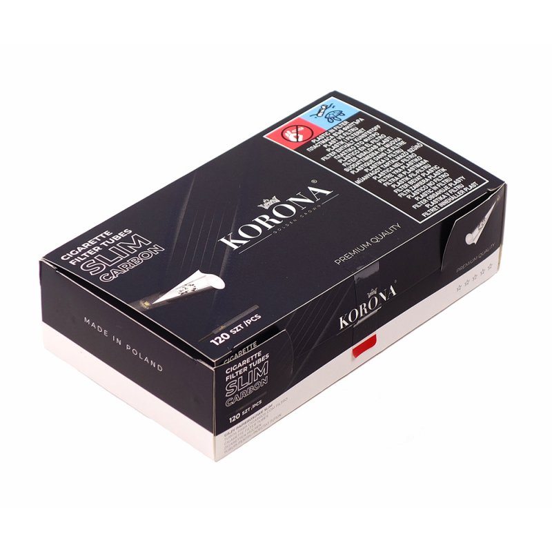 Korona Tubetti Slim Carbon 6.8mm | Box da 120 Sigarette Vuote Nere