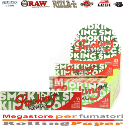 Smoking Supreme King Size Slim Blättchen für Zigaretten. 50er Box mit 50 Heften ultradünnem Zigarettenpapier zum Drehen. Online kaufen !