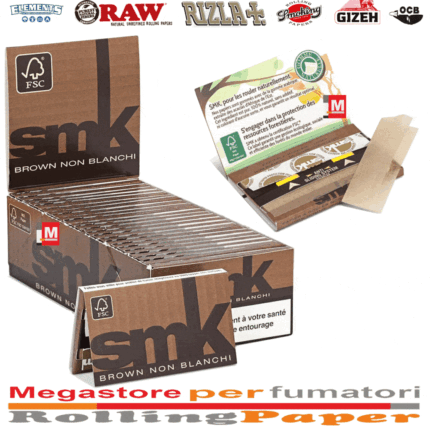 Smoking SMK Brun Courtes Feuilles à rouler Double boîte présentoir de 25 carnets unbleached
