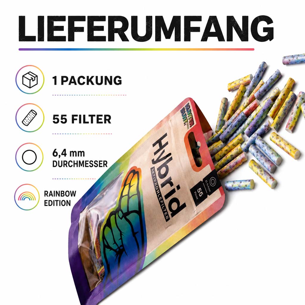 Hybrid Supreme Aktivkohlefilter 6,4mm 55 Filter Rainbow Edition