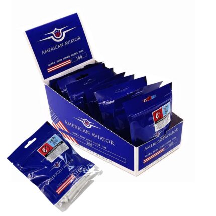 American Aviator Filtres Extra Slim Long 5.3mm en Acétate boîte présentoir de 10 sachets de filtres blancs allongés 5.3x22mm