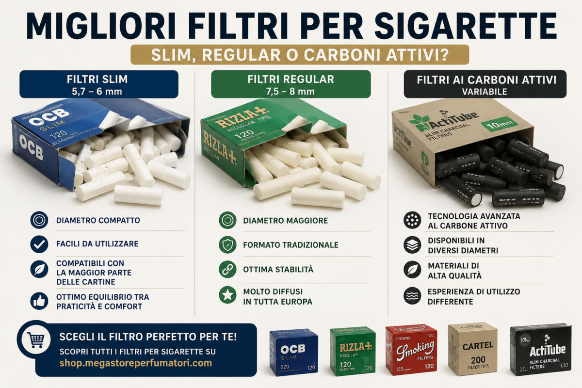 Migliori filtri per sigarette slim regular e carboni attivi guida completa 2026