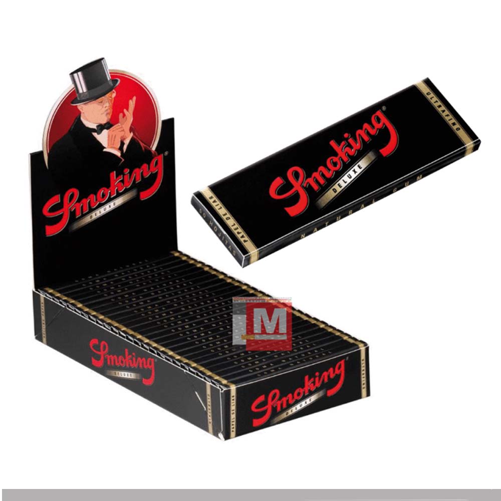 Smoking Noir Deluxe 1 1/4 Medium Feuilles à rouler Black boîte présentoir de 25 carnets