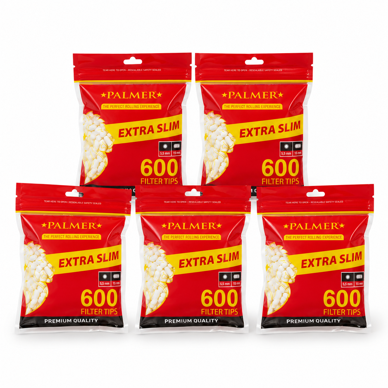 Palmer Premium Filtres Extra Slim 5.5mm en Acétate boîte maxi format de 10 sacs de 600 filtres blancs