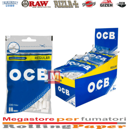 OCB Classic Filtres Regular Long 7.5mm en Acétate boîte présentoir de 10 sachets de 100 filtres blancs allongés