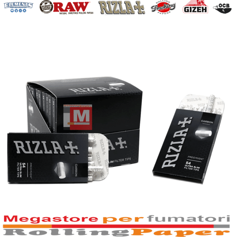 Rizla Carbon Filtres Ultra Slim 5.7mm au Charbon Actif boîte présentoir de 20 sachets de filtres noirs au charbon