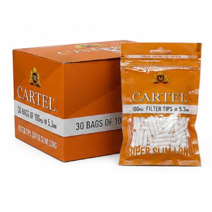 Cartel Classic Filtres Extra Slim Long 5.3mm en Acétate boîte présentoir de 30 sachets de 100 filtres blancs allongés 22mm