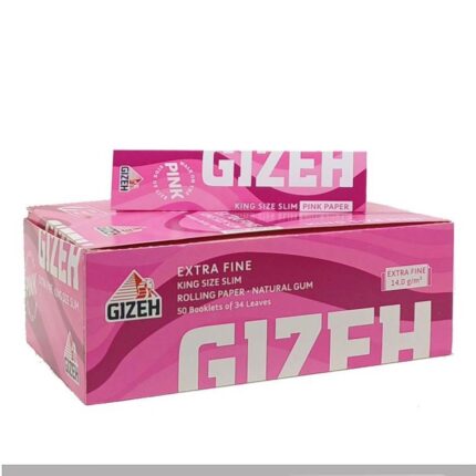 Gizeh Pink Extra Fin King Size Slim Feuilles à rouler boîte présentoir de 50 carnets roses avec fermeture magnétique