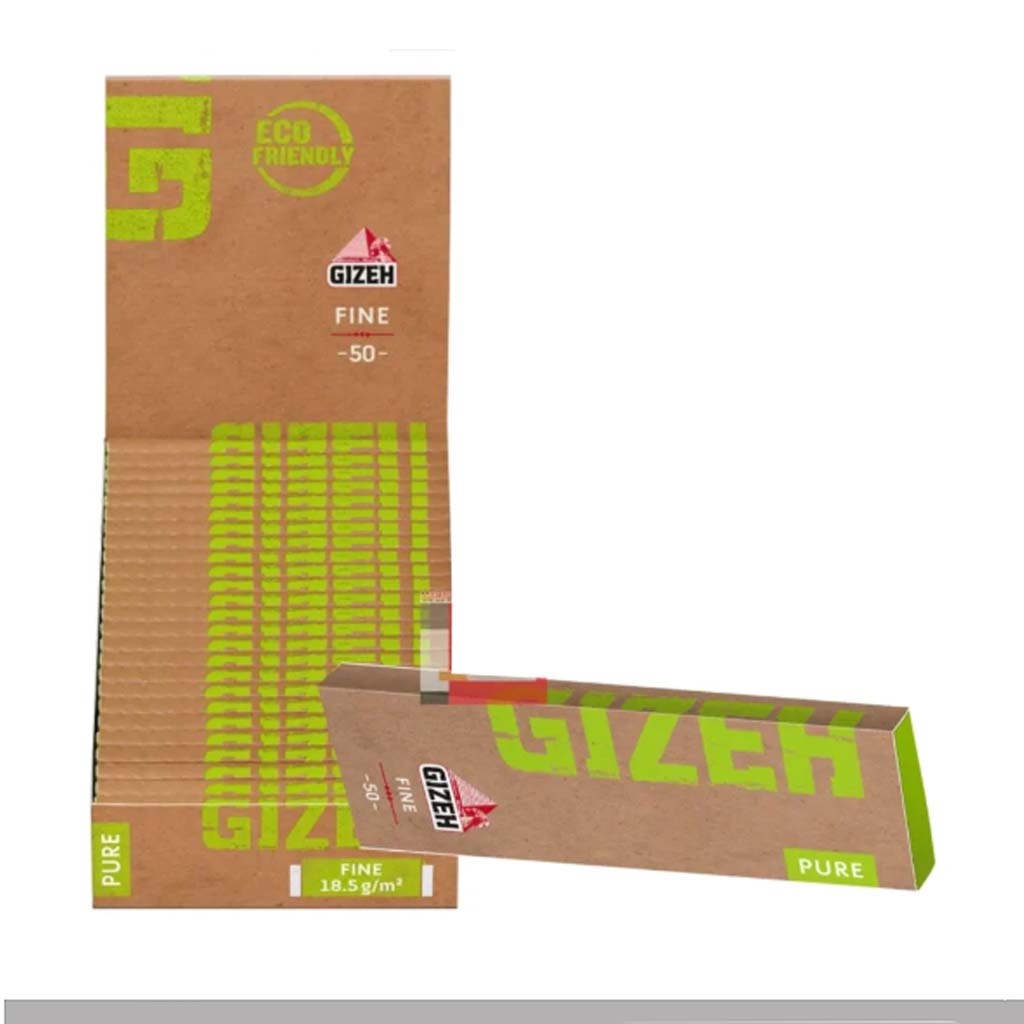 Gizeh Pure Chanvre Bio Courtes Feuilles à rouler boîte présentoir de 25 carnets en chanvre bio unbleached avec fermeture magnétique