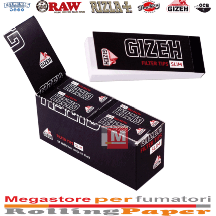 Gizeh Noir Filtres en Carton Slim Perforated Tips boîte présentoir de 24 carnets de 50 tips noirs