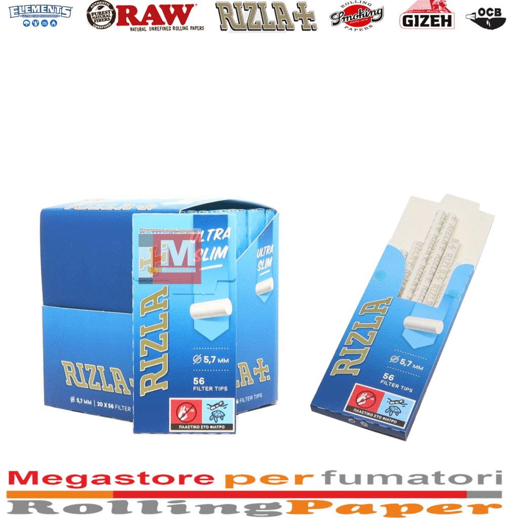 Rizla Filtres Ultra Slim 5.7mm en Sticks Pocket boîte présentoir de 20 étuis de filtres blancs pré-découpés