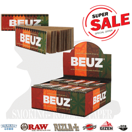 Beuz Brown King Size Filtres en Carton Tips Unbleached boîte présentoir de 40 carnets de 50 tips marrons non blanchis