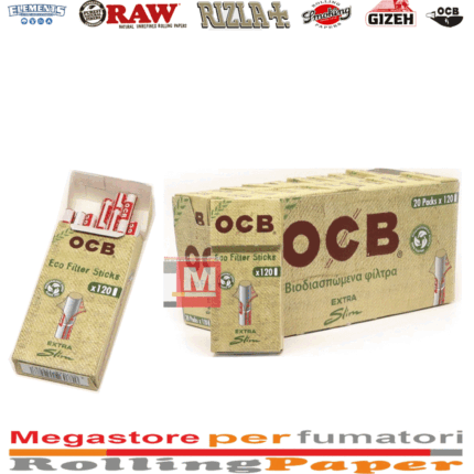 OCB Eco Filtres Extra Slim 5.7mm Biodégradables Virgin boîte présentoir de 20 boîtes de 120 filtres marrons non blanchis