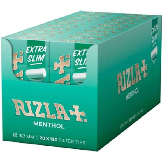 Rizla Menthol Filtres Ultra Slim 5.7mm en Sticks boîte présentoir de 20 boîtes de filtres blancs pré-découpés à la menthe