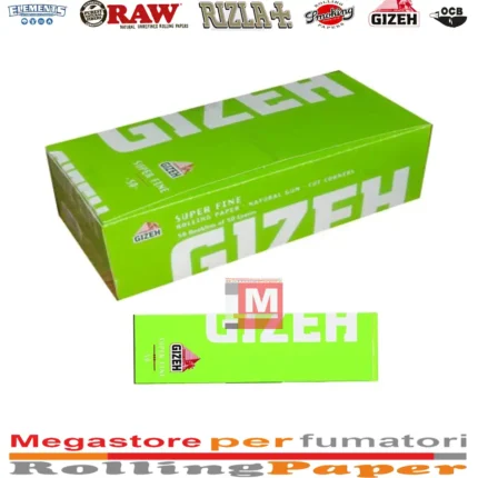 Gizeh Green Extra Slim Courtes Feuilles à rouler boîte présentoir de 50 carnets à coins coupés avec fermeture magnétique