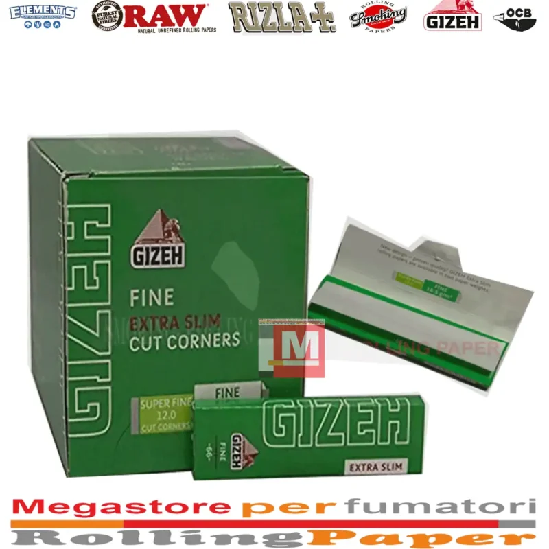 Alt Text για την εικόνα του κουτιού (Box / Pack): Gizeh Green Extra Slim Courtes Feuilles à rouler boîte présentoir de 50 carnets à coins coupés avec fermeture magnétique Title εικόνας: gizeh-green-extra-slim-courtes-feuilles-a-rouler-boite-50-carnets Caption (Λεζάντα εικόνας): Gizeh Green Extra Slim Courtes Feuilles à rouler – Boîte présentoir de 50 carnets contenant chacun 50 petites feuilles fines ultra-étroites à coins coupés με μαγνητικό κλείσιμο.