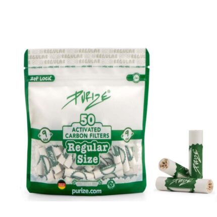 Purize Regular 9mm Filtres à Charbon Actif Blancs sachet refermable de 50 filtres avec embouts en céramique