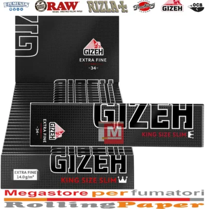 Gizeh Noir Extra Fin King Size Slim Feuilles à rouler boîte présentoir de 25 carnets avec fermeture magnétique
