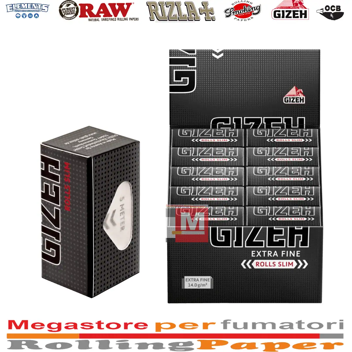 Gizeh Noir Extra Fin Rouleau 5m boîte présentoir de 20 rolls ultra thin