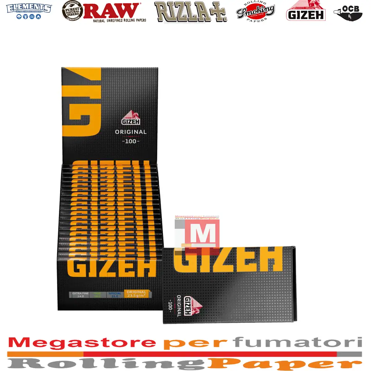 Gizeh Noir Original Courtes Feuilles à rouler Double boîte présentoir de 20 carnets avec fermeture magnétique
