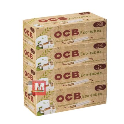 OCB Eco Tubes Biodégradables 8mm Unbleached pour cigarettes boîte présentoir de 4 boîtes de 250 tubes vides marrons