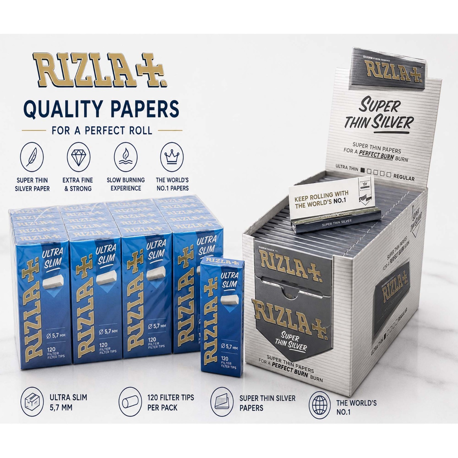 Cartine Rizla Argento Corte 100 Libretti con Filtri Ultra Slim 5,7mm – 20 Confezioni Originali